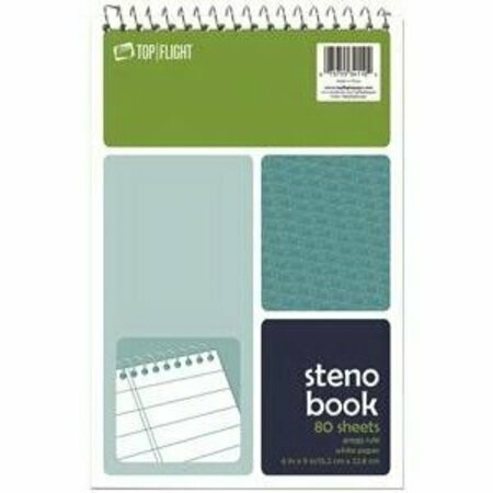 TOP FLIGHT 4600948 Steno Pad, Rule Sheet, 6 in L x 9 in W Sheet, 80-Sheet, White Sheet, Wirebound Binding 8973/W